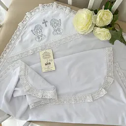 Крижма "Ніжність янголів" велюр, кулір 75*100 см Betis Білий із срібним