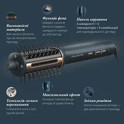 Фен-щітка Rowenta Air Brush 3D, 1200Вт, 3 режими, іоніз-я, хол. обдув, функція фену, кераміка, чорно-золотий - мініатюра 5