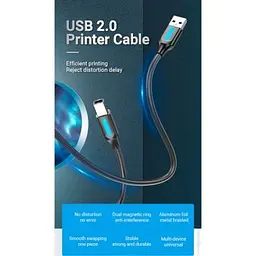 Кабель для принтера USB 2.0 AM/BM 1.5m 480Mbps PVC black Vention (COQBG) - мініатюра 2
