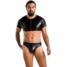Комплект чоловічої білизни під латекс Passion 057 Set Peter L/XL Black, кроп-топ, стринги - мініатюра 3