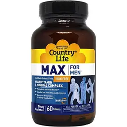 Мультивітамі Country Life Max for Men Iron Free 60 пігулок