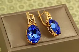 Сережки Xuping Jewelry Гранд із синім каменем 3,1 см золотисті - мініатюра 2