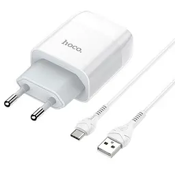 Зарядний пристрій Hoco 1USB C72A 2.1A White + USB Cable Type-C