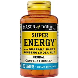 Супер енергія з гуараною, женьшенем та горіхом колу Mason Natural Super Energy with Guarana, Panax Ginseng & Kola Nut 60 таблеток - мініатюра 3