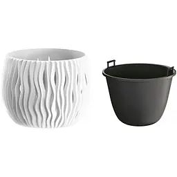 Горщик для квiтiв Prosperplast Sandy Bowl круглий з вкладишем, 180 мм, білий (22981-449) - мініатюра 2