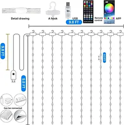 Розумна гірлянда-штора Sun Lamp Smart 3x3 м RGB з управлінням Bluetooth - мініатюра 2