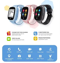 Смарт годинник телефон для дітей Lemfo M90S з GPS трекером, 4G LTE, відеозв'язком, камерою та прослуховуванням Чорний - мініатюра 4