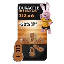 Батарейка Duracell для слухових апаратів розмір 312, 6 шт. в упаковці (5007516/5011449)