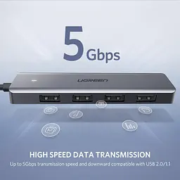 USB Hub UGREEN 4-port 15см USB 3.0 Активний, Metal Plated Shell, Ultra Slim CM219 Сірий - мініатюра 3