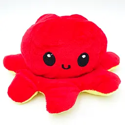 М'яка іграшка Восьминіг перевертень двосторонній веселий сумний Mood Octopus 16 см UKC червоний/жовтий - мініатюра 2