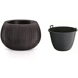 Горщик для квiтiв Prosperplast Beton Bowl круглий з вкладишем, 480 мм, чорний (65940-411) - мініатюра 2