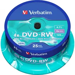 Диск DVD Verbatim 4.7Gb 4x CakeBox 25 шт silver (43639)
