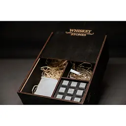 Подарунковий набір Whiskey Stones камені для віскі у дерев'яному пеналі №7 + 2 склянки Bormioli Rocco Dedalo + щипці + мішечок - мініатюра 3