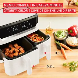 Подвійна фритюрниця з гарячим повітрям Tefal EY901AE0, 8,3 літра, 2700 Вт, Біла - мініатюра 4