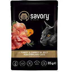 Вологий корм для стерилізованих котів Savory з індичкою та морквою в желе 85 г