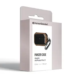 Чохол для навушників Apple AirPods Pro 3, коричневий, Panzer, протиударний захисний кейс з TPU та полікарбонату, посилені стінки, захист від подряпин, пилу та ударів, легкий та компактний, з карабіном для кріплення, ArmorStandart (ARM88287) - мініатюра 2