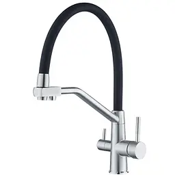 Змішувач для кухні на дві води з гнучким виливом Zerix FUL-021 refl.black ZX5997, Нержавіюча сталь