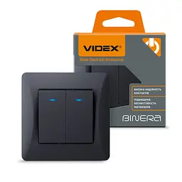 Вимикач Videx BINERA 2кл з підсвіткою чорний графіт (VF-BNSW2L-BG) - мініатюра 4