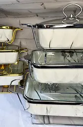 Набір з 3-х мармітів керамічних прямокутних Kitchen з кришками із скла Біло Сріблястий - мініатюра 4
