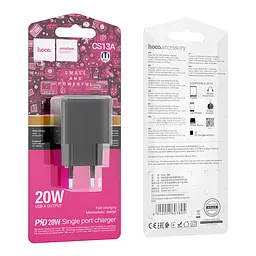 Мережевий зарядний пристрій HOCO CS13A Ocean single port PD20W charger чорний - мініатюра 2