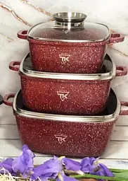 Набір квадратних каструль Top Kitchen TK00025 з мармуровим покриттям 6 предметів Червоний - мініатюра 3