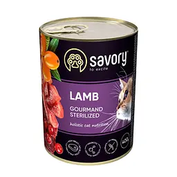 Вологий повнораціонний корм Savory Сейворі для стерилізованих котів, з ягням, 400 г (арт.30730)