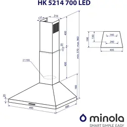 Витяжка Minola HK 5214 WH 700 LED - мініатюра 9