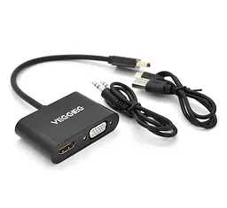 Конвертор-переходник HDMI (папа) на VGA (мама) + HDMI (мама) + 3.5 мм VEGGIEG H-V500 25cm