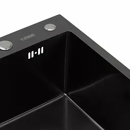Кухонна мийка 58x43 PVD чорна Platinum Handmade (сифон круглий, 3.0/0.8), Чорний - мініатюра 3