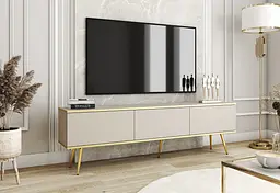 Тумба під телевізор Perfect Home Оро / Oro 3-дверна з золотими ніжками RTV175 Бежевий (PFH-091318)