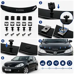 Дефлектор капота мухобойка Nissan Tiida 2004-2015 Євро Кріплення Vip Tuning (NS13) - мініатюра 2