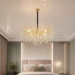 Кругла підвісна золота люстра зі скляним декором Artlight P8048F/600GD та декоративними гілками