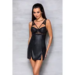 Бебі-дол з еко-шкіри та мережива Passion LOONA CHEMISE L/XL, black - мініатюра 3