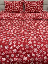 Комплект постільної білизни Ecotton Сімейний 150х215 см теплий із фланелі червоний Сніжинка (24268) - мініатюра 3