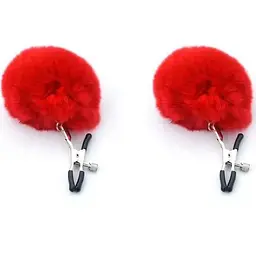 Ультрачутливі затискачі для сосків з хутром Pom Pom Nipple Clamps Червоний K0521-2