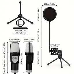 Професійний ігровий мікрофон USB-мікрофон з RGB-підсвіткою, штативом, Pop Filter та Shock Mount - мініатюра 3