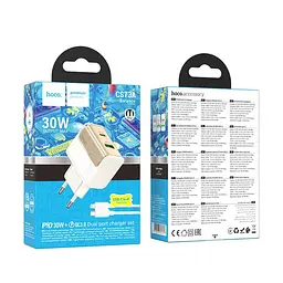 Зарядний пристрій Hoco CS73A USB/ Type-C PD 30W QC білий + кабель Type-C to Lightning - мініатюра 4