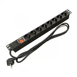 Блок розеток 19" 1U Kingda KD-GER(16)N1008WKPDY30W19A 16A на 8 розеток Schuko, з вимикачем, кабель 1.8м (001-0163)