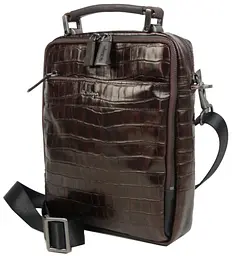 Шкіряна чоловіча сумка Mykhail Ikhtyar 20х25х7 см Коричневий (45033 croco brown) - мініатюра 2