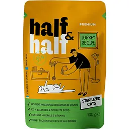 Набір вологих кормів для стерилізованих котів Half & Half шматочки з індичкою в желе 600 г (6 шт. х 100 г) - мініатюра 3