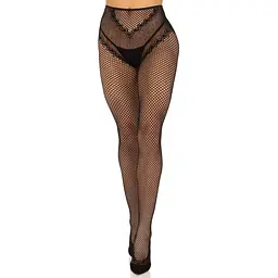 Панчохи Leg Avenue Crotchless Net Tights With Heart Backseam Black One Size - мініатюра 5