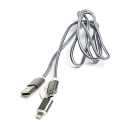Кабель PowerPlant Quick Charge 2A 2-в-1 cotton USB 2.0 AM – Lightning/Xiaomicro 1м grey
