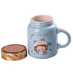 Чашка керамічна Happy Life Cute girl з кришкою блакитна 420 мл HPCY8240BL - мініатюра 2