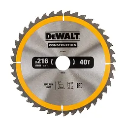 Диск пиляльний DeWALT СONSTRUCTION , 216 х 30, 40 z, АТВ, -5 градусів, універсальне застосування (DT1953)