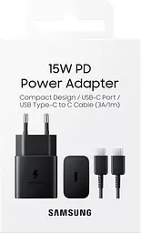 Сітчасте зарядне пристрій Samsung 15W Power Adapter Type-C+Cable - чорний (EP-T1510XBEGEU) (6972208) EP-T1510XBE - мініатюра 2