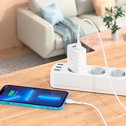 Блок живлення зарядний адаптер HOCO C97A 2 виходи + кабель Type-C to Lightning charger set 2 виходи білий - мініатюра 7