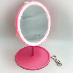 Дзеркало косметичне з Led підсвічуванням та акумулятором для макіяжу кругле 17 см UKC рожевий - мініатюра 9