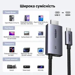 Відеокабель UGREEN CM675 USB-C - HDMI 4K 60 Гц PD 100 Вт 2 м сіро-чорний (55330) - мініатюра 7