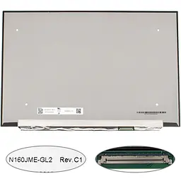 Матриця 16.0" N160JME-GL2 1920 х 1200, 40pin eDP, IPS, LED, SLIM без додаткової панелі, матова, роз'єм справа внизу для ноутбука