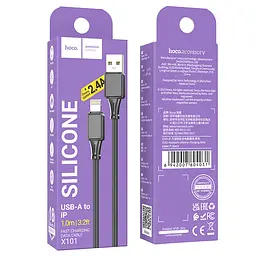Кабель Hoco X101 Assistant silicone charging data cable iP Black - мініатюра 2